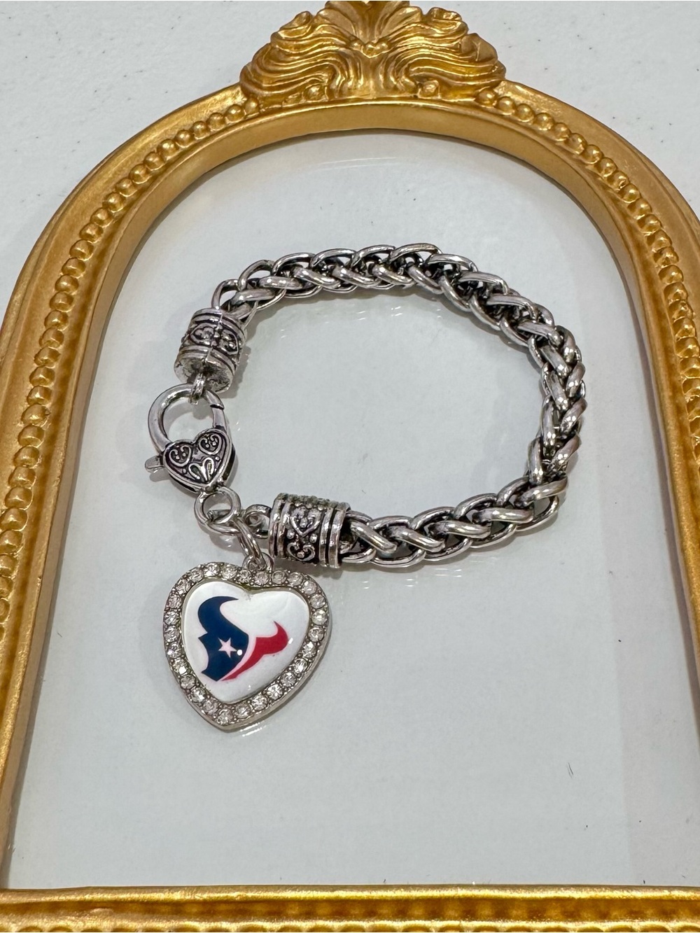 New Silver Heart Charm Bracelet with Blue and Red Accent 7 inches